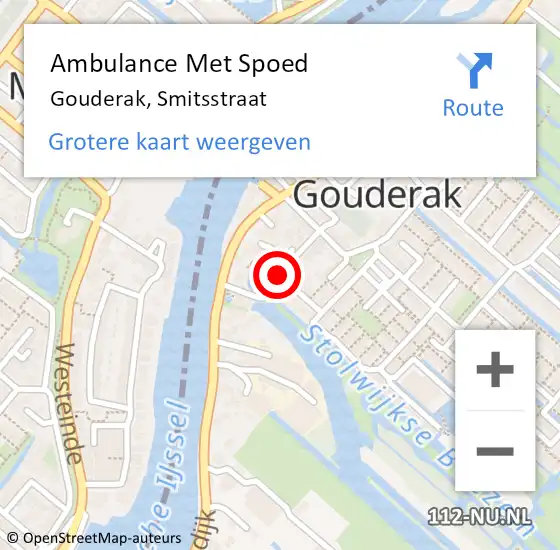 Locatie op kaart van de 112 melding: Ambulance Met Spoed Naar Gouderak, Smitsstraat op 9 mei 2017 22:33