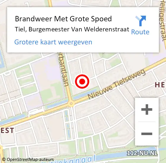 Locatie op kaart van de 112 melding: Brandweer Met Grote Spoed Naar Tiel, Burgemeester Van Welderenstraat op 9 mei 2017 22:58