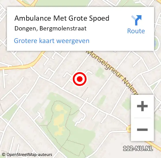 Locatie op kaart van de 112 melding: Ambulance Met Grote Spoed Naar Dongen, Bergmolenstraat op 9 mei 2017 23:33