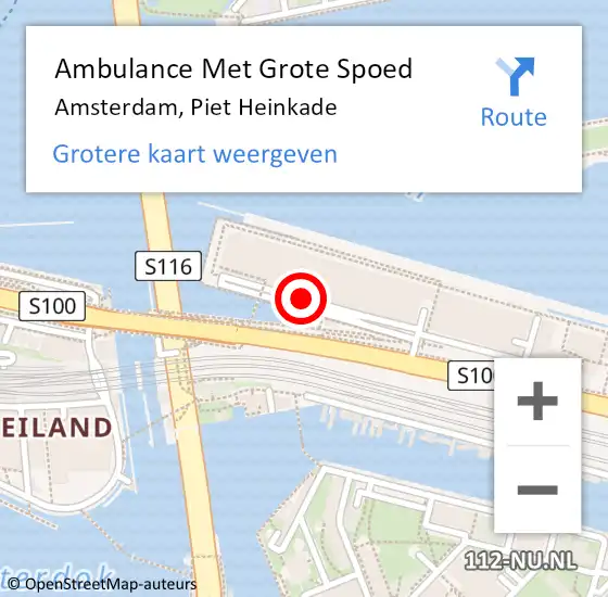 Locatie op kaart van de 112 melding: Ambulance Met Grote Spoed Naar Amsterdam, Piet Heinkade op 10 mei 2017 01:21