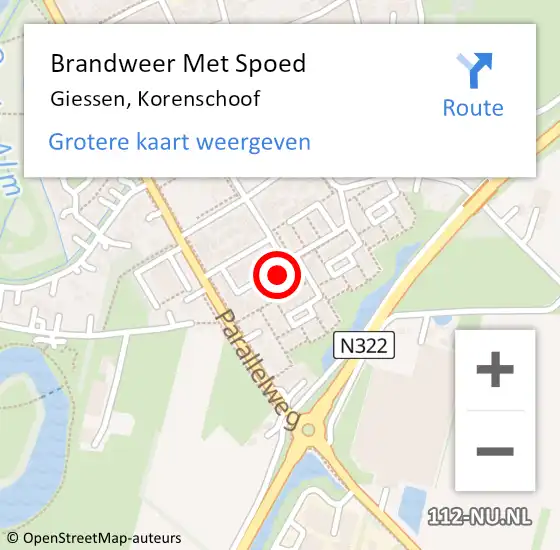 Locatie op kaart van de 112 melding: Brandweer Met Spoed Naar Giessen, Korenschoof op 10 mei 2017 03:52