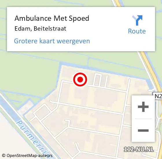 Locatie op kaart van de 112 melding: Ambulance Met Spoed Naar Edam, Beitelstraat op 10 mei 2017 08:20