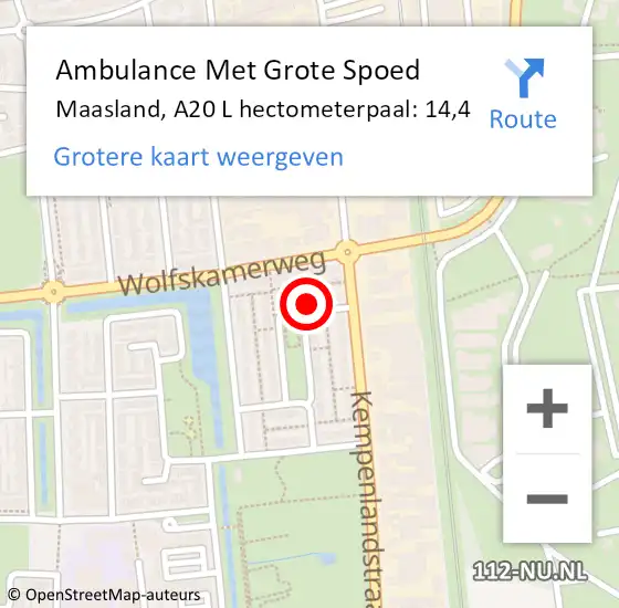 Locatie op kaart van de 112 melding: Ambulance Met Grote Spoed Naar Maasland, A20 L hectometerpaal: 14,4 op 10 mei 2017 08:55