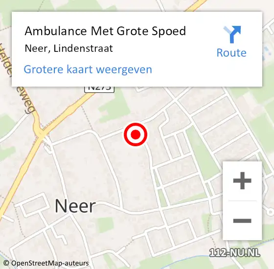 Locatie op kaart van de 112 melding: Ambulance Met Grote Spoed Naar Neer, Lindenstraat op 10 mei 2017 10:34