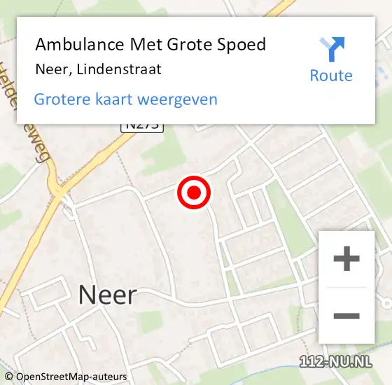 Locatie op kaart van de 112 melding: Ambulance Met Grote Spoed Naar Neer, Lindenstraat op 10 mei 2017 10:37