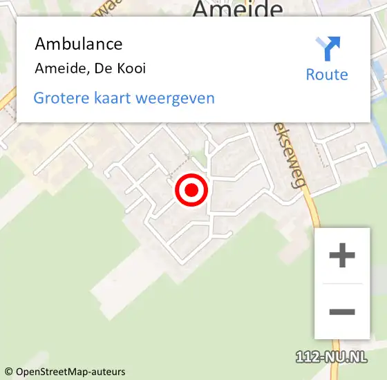 Locatie op kaart van de 112 melding: Ambulance Ameide, De Kooi op 10 mei 2017 11:41