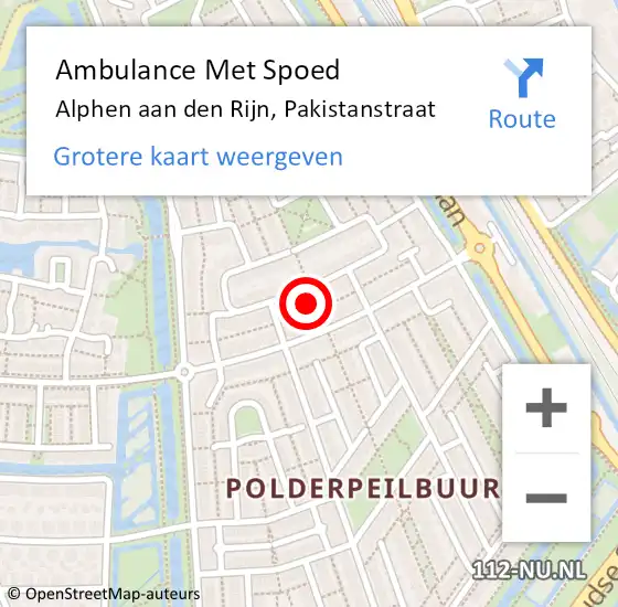 Locatie op kaart van de 112 melding: Ambulance Met Spoed Naar Alphen aan den Rijn, Pakistanstraat op 10 mei 2017 11:43