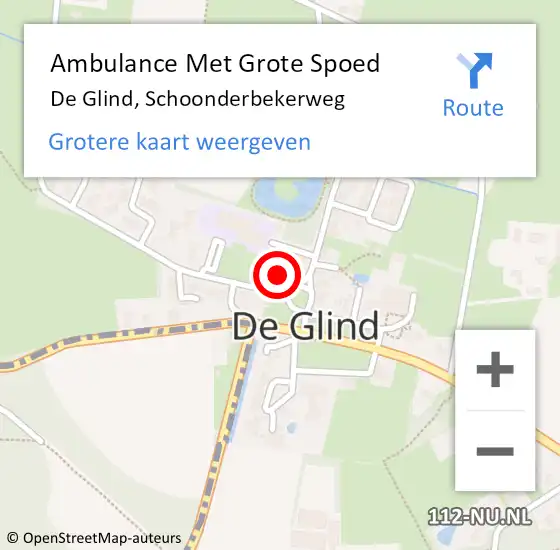 Locatie op kaart van de 112 melding: Ambulance Met Grote Spoed Naar De Glind, Schoonderbekerweg op 10 mei 2017 11:53