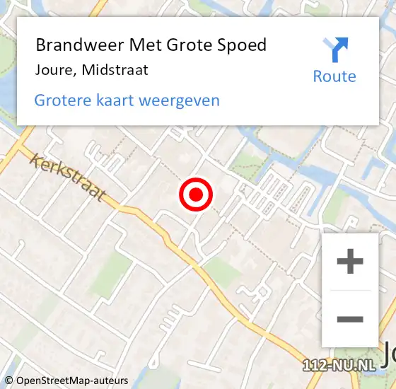 Locatie op kaart van de 112 melding: Brandweer Met Grote Spoed Naar Joure, Midstraat op 10 mei 2017 13:43