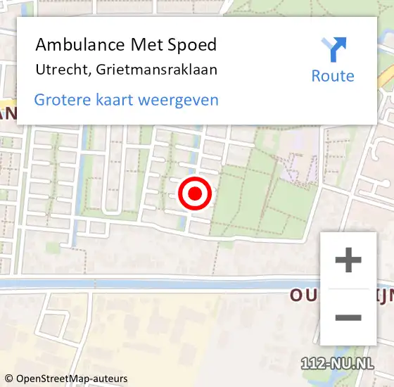 Locatie op kaart van de 112 melding: Ambulance Met Spoed Naar Utrecht, Grietmansraklaan op 10 mei 2017 14:07