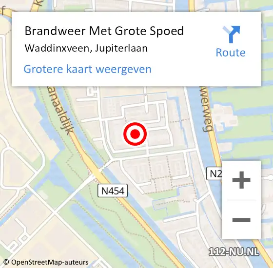 Locatie op kaart van de 112 melding: Brandweer Met Grote Spoed Naar Waddinxveen, Jupiterlaan op 10 mei 2017 15:33