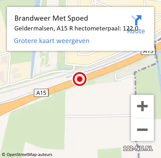 Locatie op kaart van de 112 melding: Brandweer Met Spoed Naar Geldermalsen, A15 R hectometerpaal: 122,0 op 10 mei 2017 17:07