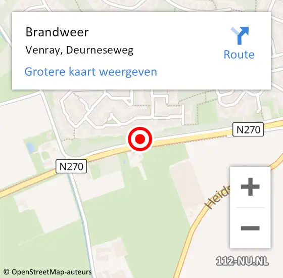 Locatie op kaart van de 112 melding: Brandweer Venray, Deurneseweg op 10 mei 2017 17:25