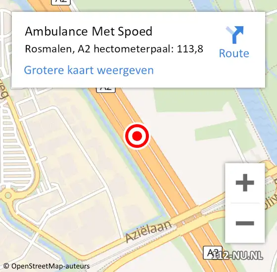 Locatie op kaart van de 112 melding: Ambulance Met Spoed Naar Rosmalen, A2 hectometerpaal: 117,2 op 10 mei 2017 17:38
