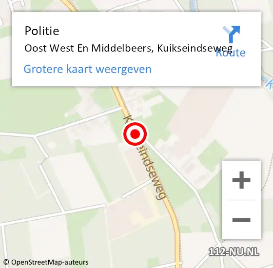 Locatie op kaart van de 112 melding: Politie Oost West En Middelbeers, Kuikseindseweg op 10 mei 2017 17:41