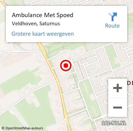 Locatie op kaart van de 112 melding: Ambulance Met Spoed Naar Veldhoven, Saturnus op 10 mei 2017 19:22