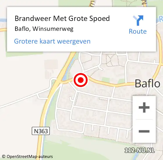 Locatie op kaart van de 112 melding: Brandweer Met Grote Spoed Naar Baflo, Winsumerweg op 10 mei 2017 20:16