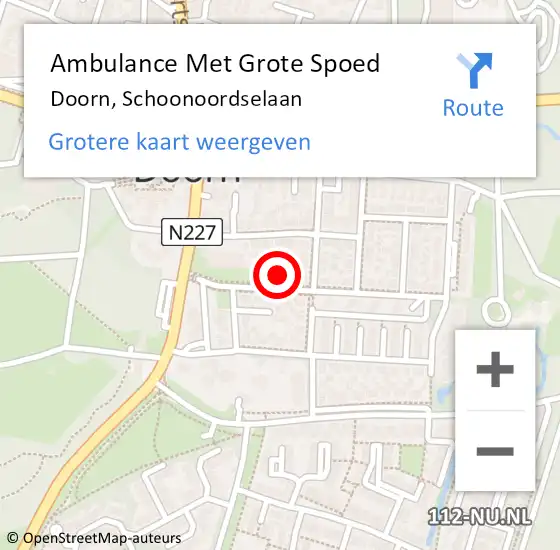 Locatie op kaart van de 112 melding: Ambulance Met Grote Spoed Naar Doorn, Schoonoordselaan op 10 mei 2017 20:21