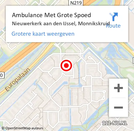 Locatie op kaart van de 112 melding: Ambulance Met Grote Spoed Naar Nieuwerkerk aan den IJssel, Monnikskruid op 10 mei 2017 21:07