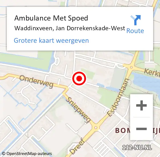 Locatie op kaart van de 112 melding: Ambulance Met Spoed Naar Waddinxveen, Jan Dorrekenskade-West op 11 mei 2017 06:48