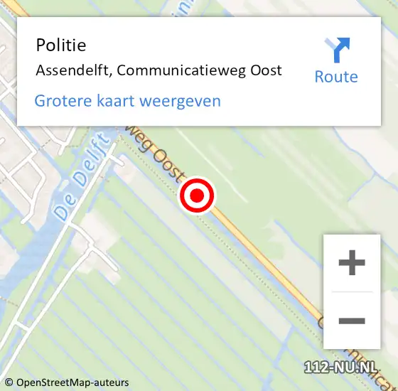 Locatie op kaart van de 112 melding: Politie Assendelft, Communicatieweg Oost op 11 mei 2017 06:53