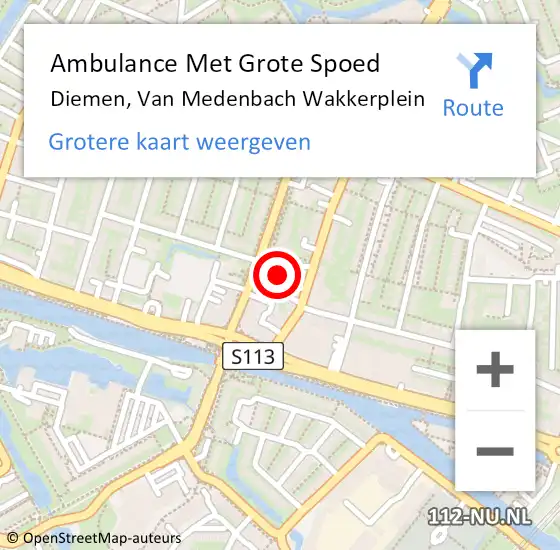 Locatie op kaart van de 112 melding: Ambulance Met Grote Spoed Naar Diemen, Van Medenbach Wakkerplein op 11 mei 2017 06:53