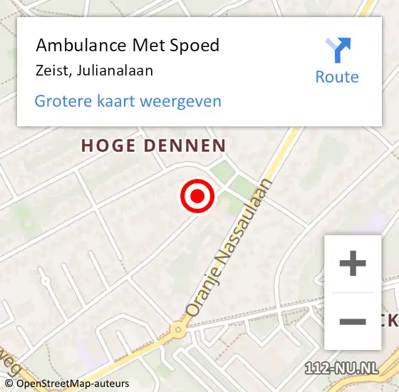 Locatie op kaart van de 112 melding: Ambulance Met Spoed Naar Zeist, Julianalaan op 11 mei 2017 07:35