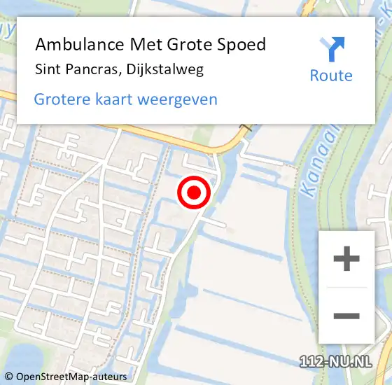 Locatie op kaart van de 112 melding: Ambulance Met Grote Spoed Naar Sint Pancras, Dijkstalweg op 11 mei 2017 08:28