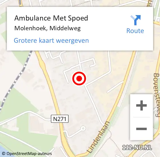 Locatie op kaart van de 112 melding: Ambulance Met Spoed Naar Molenhoek, Middelweg op 11 mei 2017 08:32