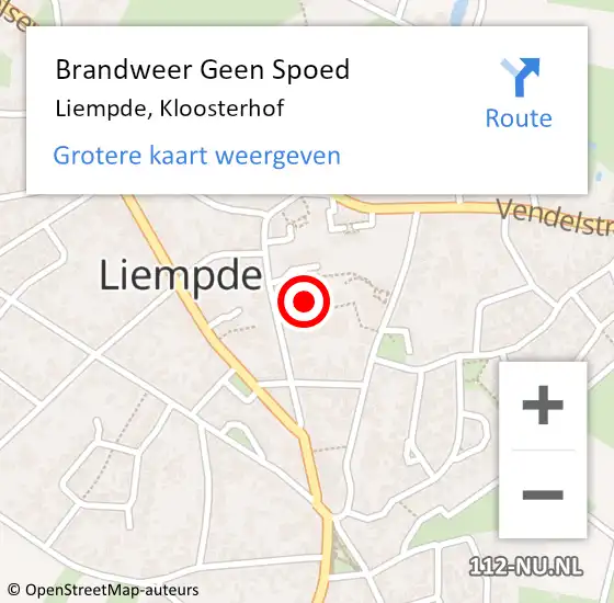 Locatie op kaart van de 112 melding: Brandweer Geen Spoed Naar Liempde, Kloosterhof op 11 mei 2017 10:11