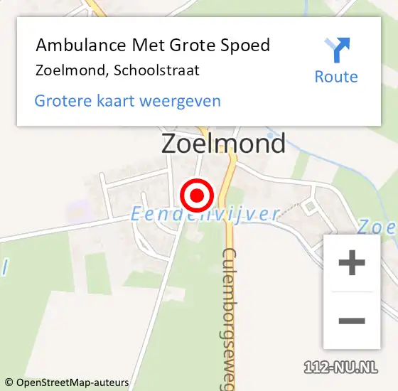 Locatie op kaart van de 112 melding: Ambulance Met Grote Spoed Naar Zoelmond, Schoolstraat op 11 mei 2017 10:27