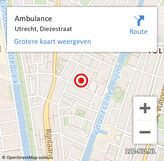 Locatie op kaart van de 112 melding: Ambulance Utrecht, Diezestraat op 11 mei 2017 11:34