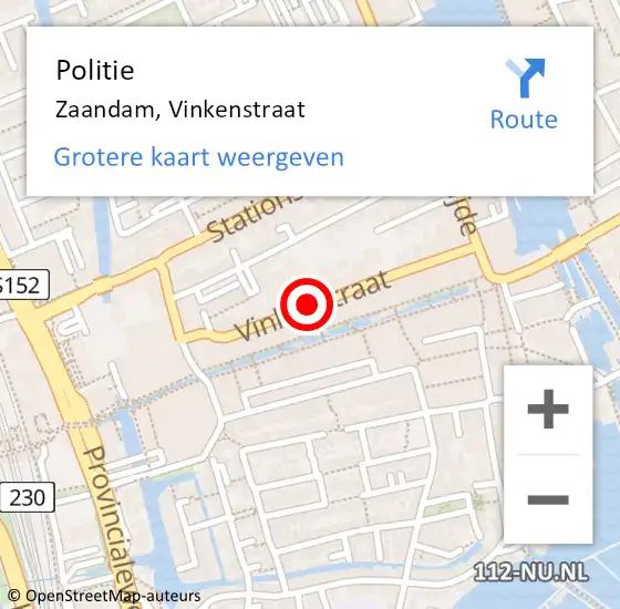 Locatie op kaart van de 112 melding: Politie Zaandam, Vinkenstraat op 11 mei 2017 12:20