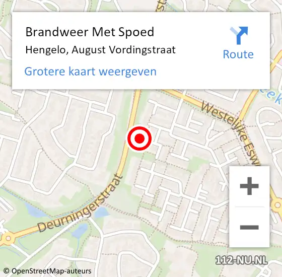 Locatie op kaart van de 112 melding: Brandweer Met Spoed Naar Hengelo, August Vordingstraat op 11 mei 2017 12:46