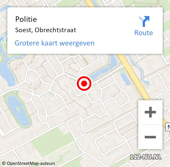 Locatie op kaart van de 112 melding: Politie Soest, Obrechtstraat op 11 mei 2017 13:36