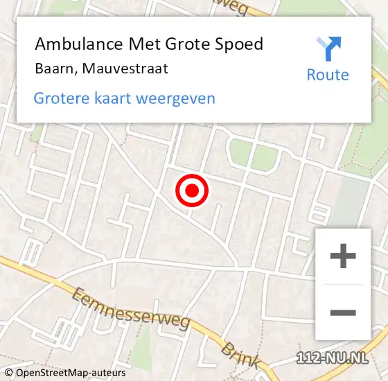 Locatie op kaart van de 112 melding: Ambulance Met Grote Spoed Naar Baarn, Mauvestraat op 11 mei 2017 13:38