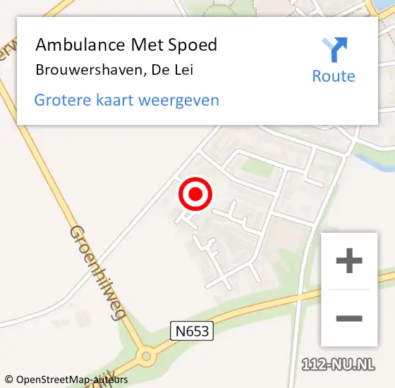 Locatie op kaart van de 112 melding: Ambulance Met Spoed Naar Brouwershaven, De Lei op 11 mei 2017 14:56