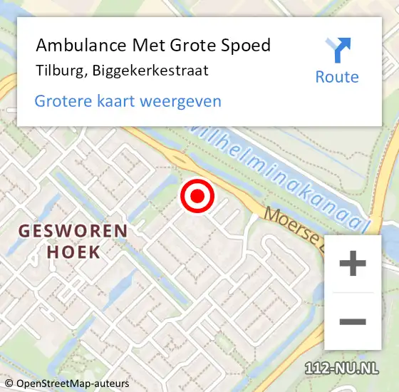 Locatie op kaart van de 112 melding: Ambulance Met Grote Spoed Naar Tilburg, Biggekerkestraat op 11 mei 2017 15:19