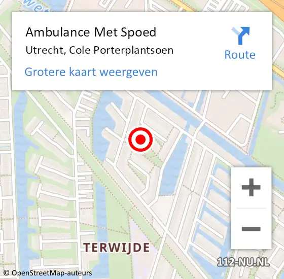 Locatie op kaart van de 112 melding: Ambulance Met Spoed Naar Utrecht, Cole Porterplantsoen op 11 mei 2017 15:21