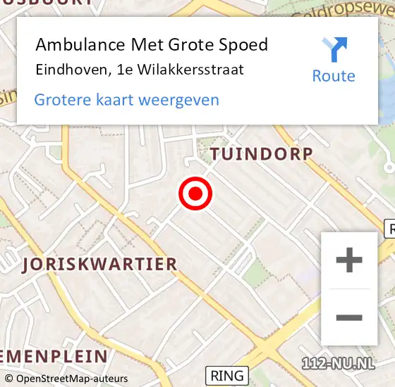 Locatie op kaart van de 112 melding: Ambulance Met Grote Spoed Naar Eindhoven, 1e Wilakkersstraat op 11 mei 2017 17:13