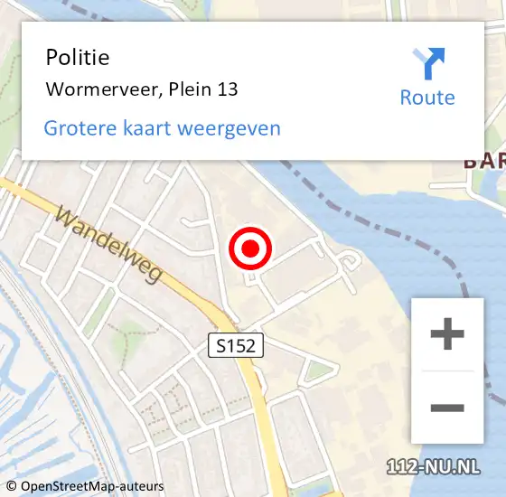 Locatie op kaart van de 112 melding: Politie Wormerveer, Plein 13 op 11 mei 2017 18:01