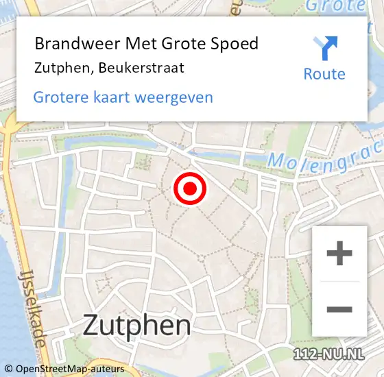 Locatie op kaart van de 112 melding: Brandweer Met Grote Spoed Naar Zutphen, Beukerstraat op 11 mei 2017 18:11