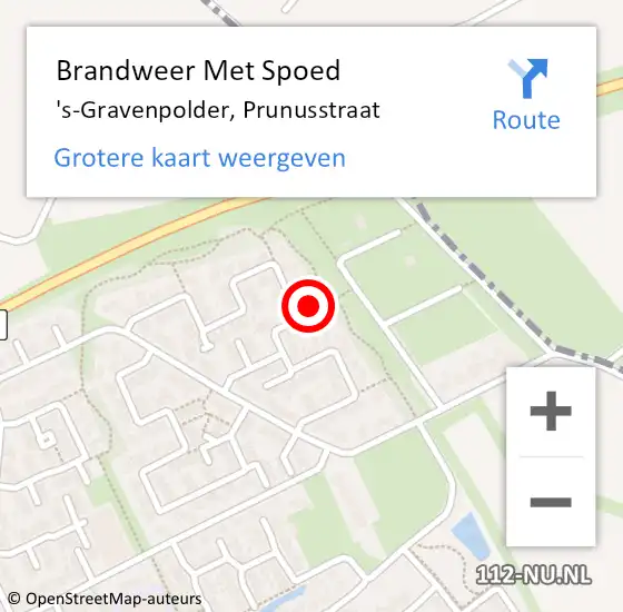 Locatie op kaart van de 112 melding: Brandweer Met Spoed Naar 's-Gravenpolder, Prunusstraat op 11 mei 2017 18:54