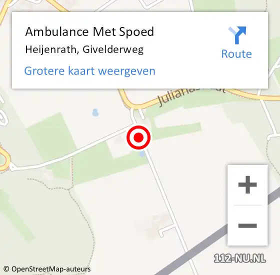 Locatie op kaart van de 112 melding: Ambulance Met Spoed Naar Heijenrath, Givelderweg op 6 september 2013 21:04