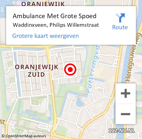 Locatie op kaart van de 112 melding: Ambulance Met Grote Spoed Naar Waddinxveen, Philips Willemstraat op 11 mei 2017 20:40