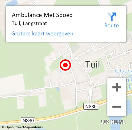 Locatie op kaart van de 112 melding: Ambulance Met Spoed Naar Tuil, Langstraat op 11 mei 2017 22:33