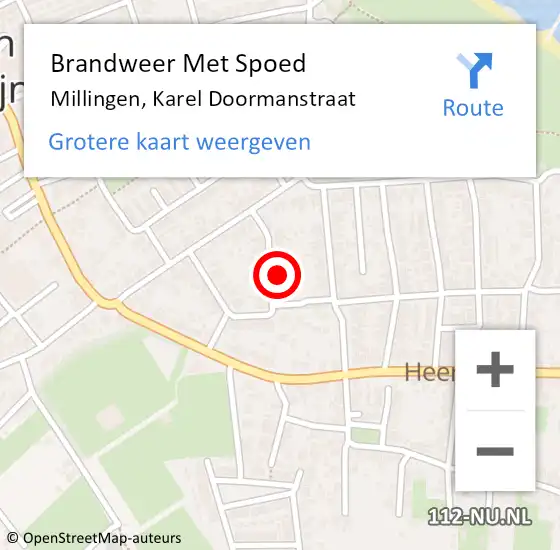 Locatie op kaart van de 112 melding: Brandweer Met Spoed Naar Millingen, Karel Doormanstraat op 12 mei 2017 00:29