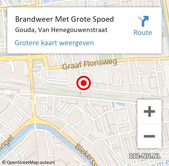 Locatie op kaart van de 112 melding: Brandweer Met Grote Spoed Naar Gouda, Van Henegouwenstraat op 12 mei 2017 07:14