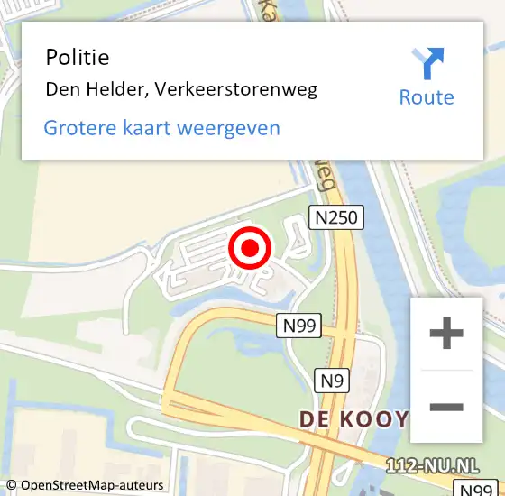 Locatie op kaart van de 112 melding: Politie Den Helder, Verkeerstorenweg op 12 mei 2017 08:09