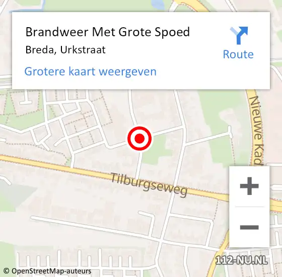 Locatie op kaart van de 112 melding: Brandweer Met Grote Spoed Naar Breda, Urkstraat op 12 mei 2017 11:22